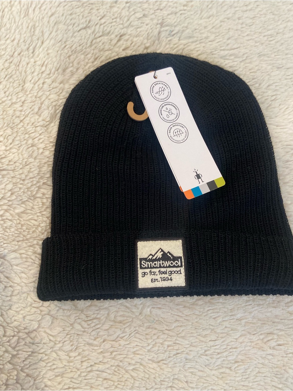 Smartwool Patch Beanie Black Merino Wool Knit Cuffed Winter Hat NWT One Size